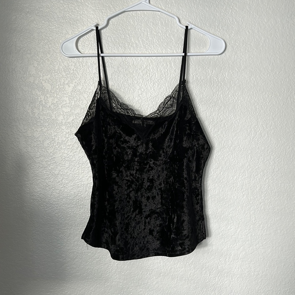 Black velvet and lace tank top